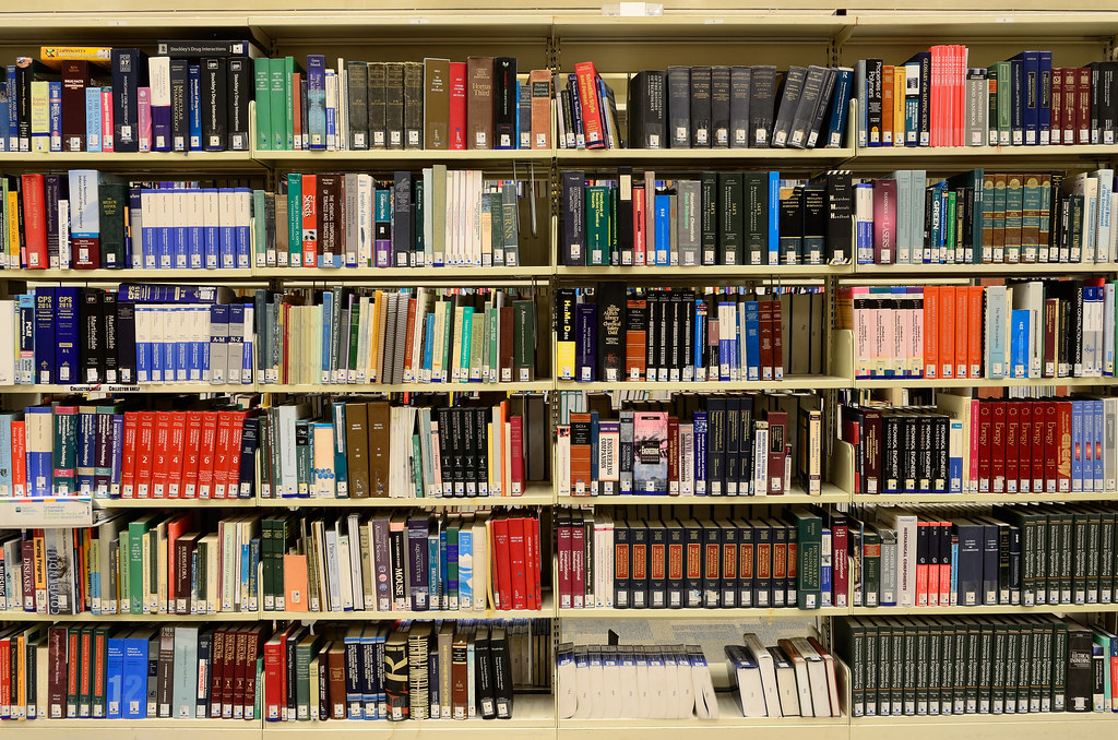 Library bookshelf full of books