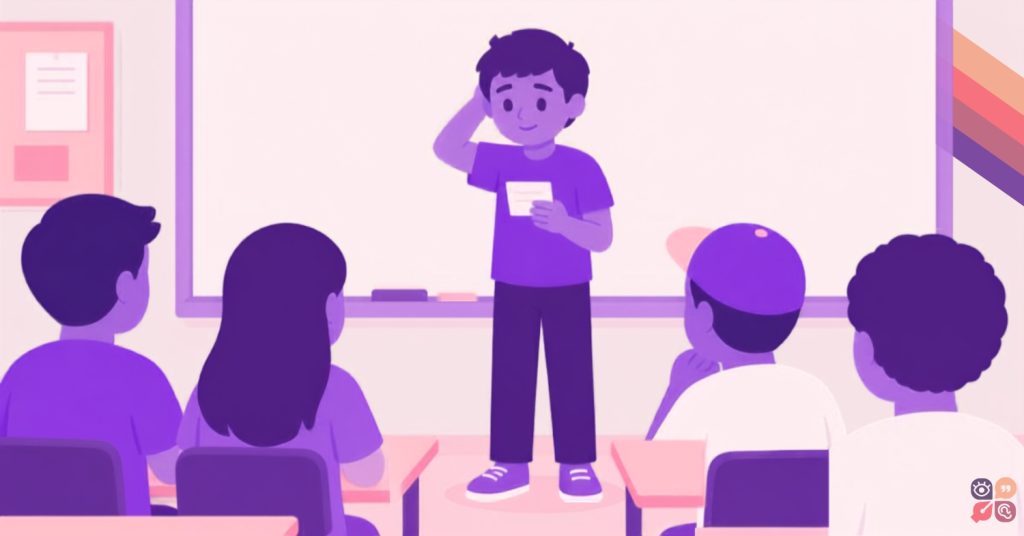 Image of student referencing a note card when speaking in front of the class